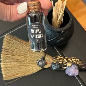 Witchy items lot 
Gemstone broom, ritual matches, little decorative cauldron